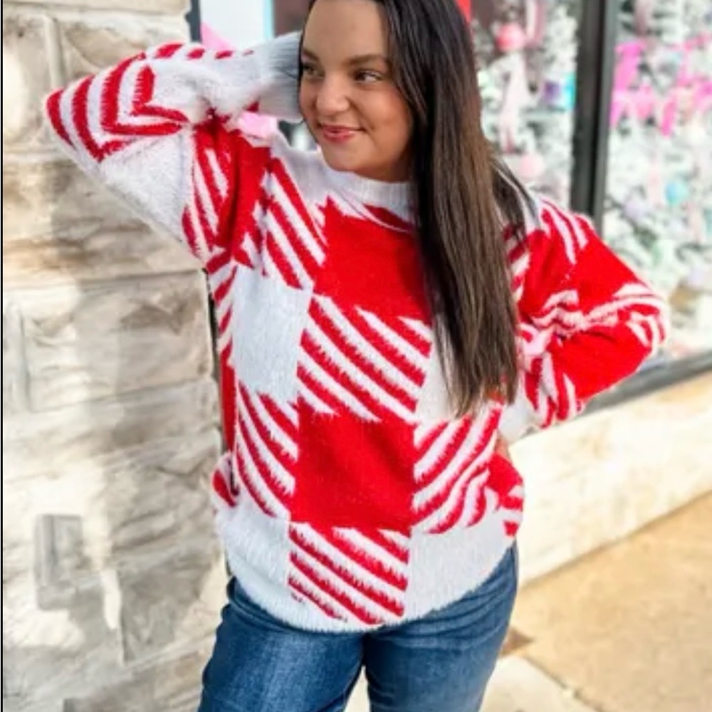 Red and White Candy Cane Patterned Sweater